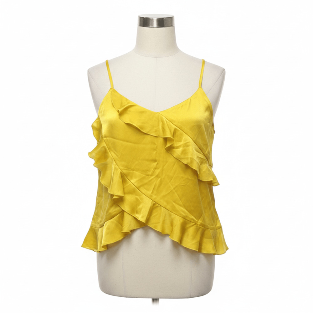 Elegant Yellow Ruffled Camisole Top Sleeveless V-Neck Summer‎ Womens Cami Top